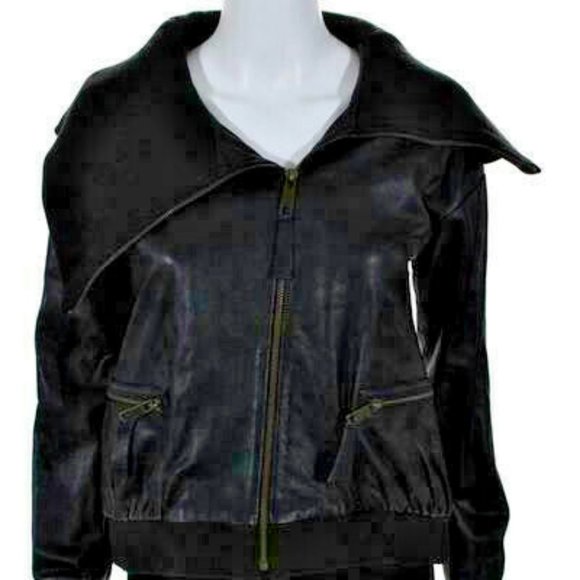 MADISON MARCUS bomber pilot leather jacket oversized collar - Picture 5 of 7